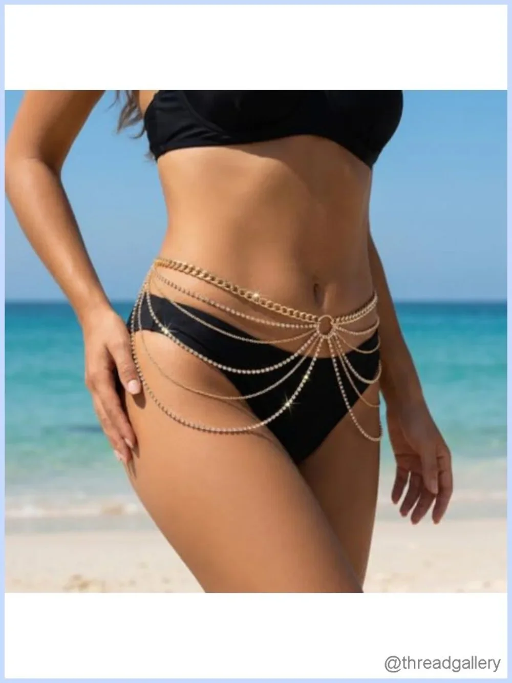 Rhinestone Waist Chain Layered Body Chain Adjustable Beach Festival Jewelry